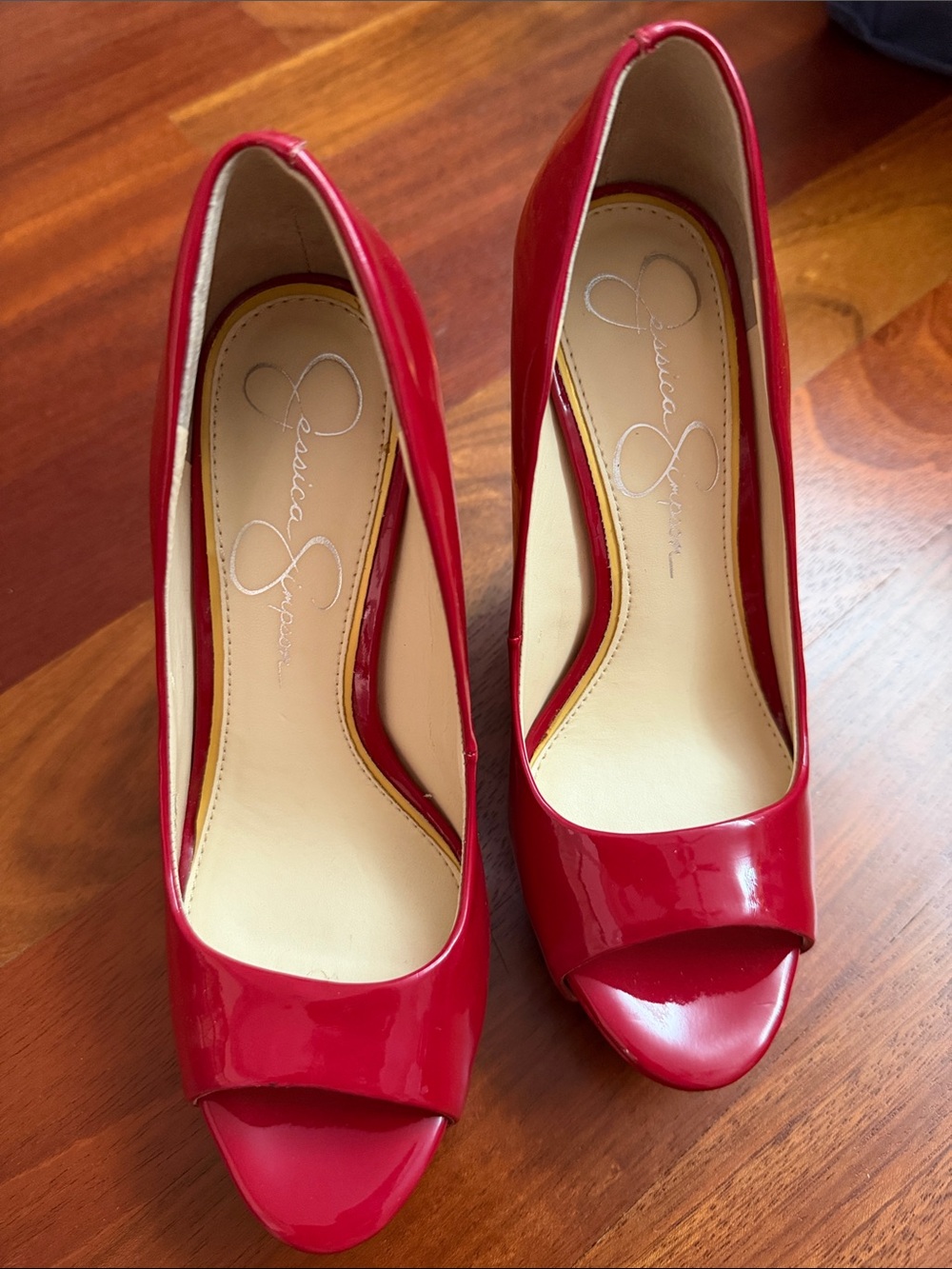 Jessica Simpson Glossy Red Peep-Toe Pumps